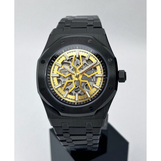 Custom Seiko Mod • Gold Skeleton Black AP • 42mm